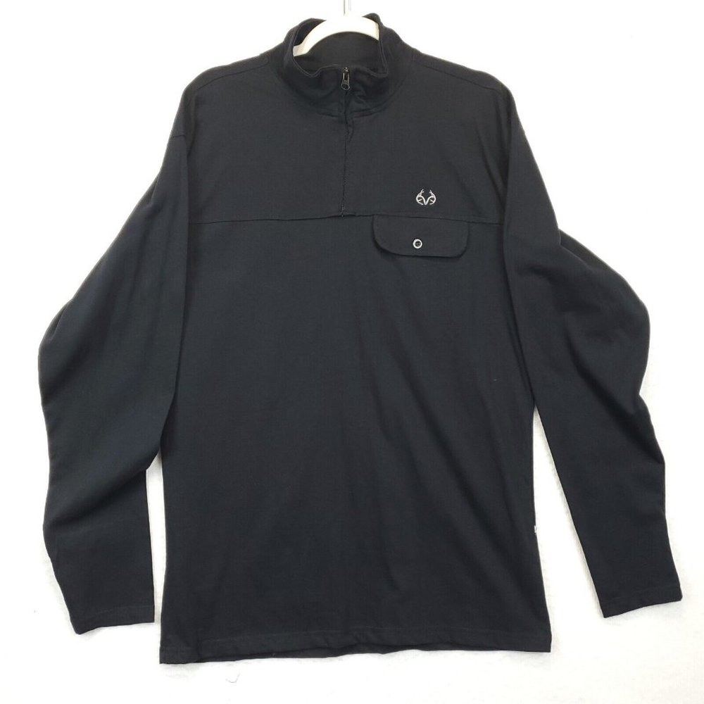 Realtree By Staghorn Long Sleeve Top‎ Men 1/4 Zip Pullover Mock Neck Large Black